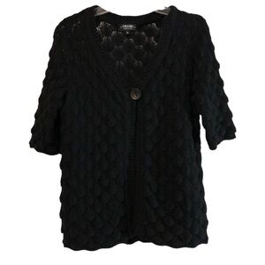 Coccole Womens Short Sleeve Cardigan Sz S Black Scalloped Knit Merino Wool Blend